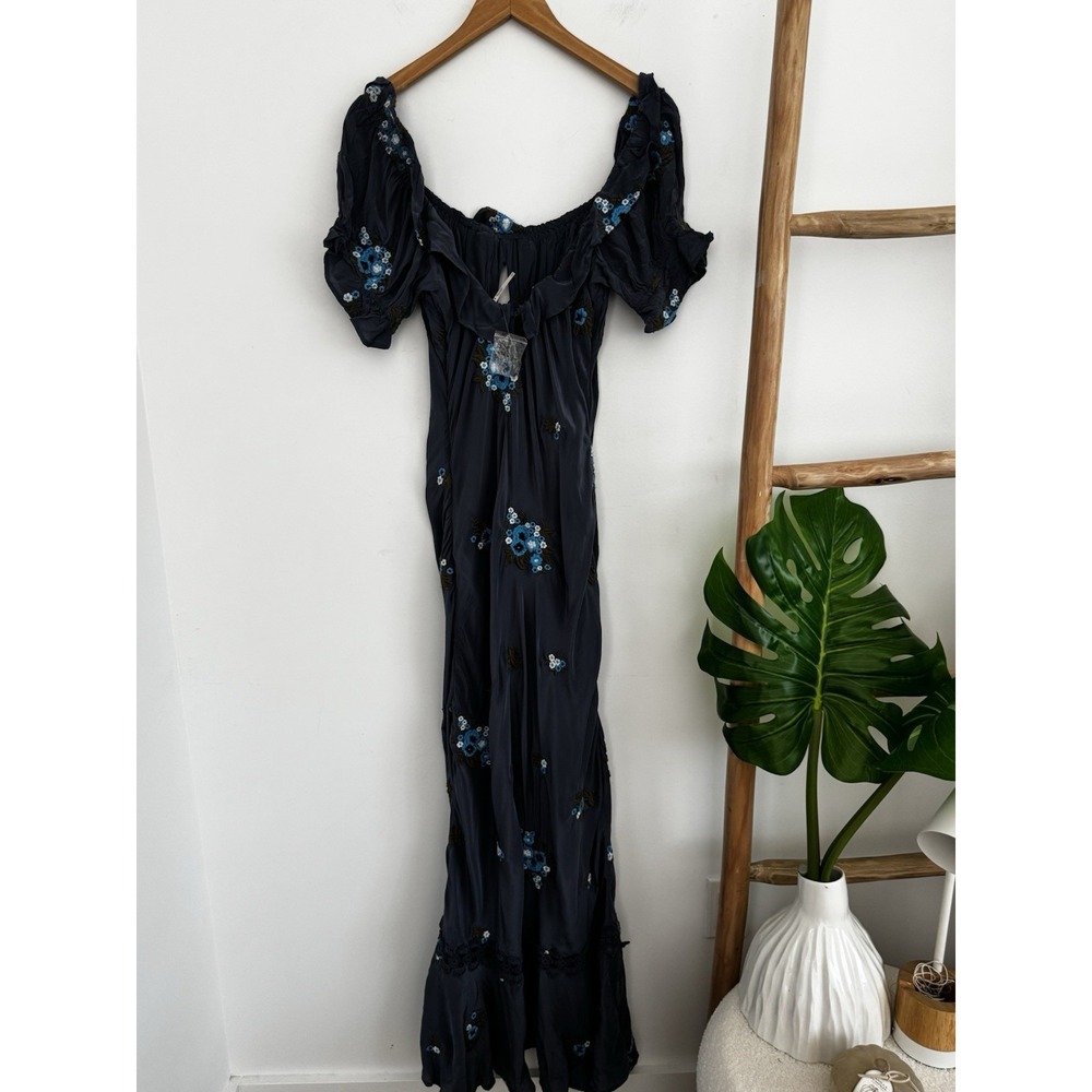 FREE PEOPLE Floral Embroidered Bali Santa Cruz Ruffle Maxi Dress L NWT - Picture 10 of 10